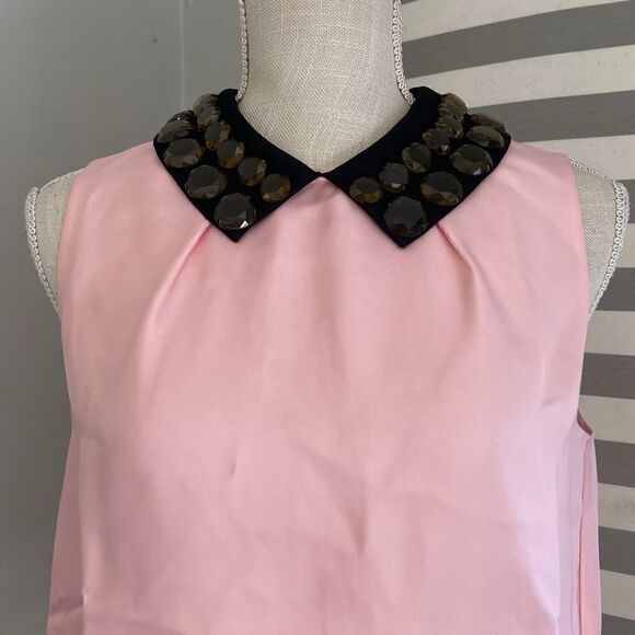 Kate Spade Pink & Black Jeweled Embellished Chic Peter Pan Collar Blouse Size 6 - Picture 2 of 9
